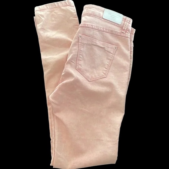 Stradivarius Jeans 5 Pocket Factory Faded Slim Skinny Salmon Pink High Waist - Picture 8 of 16